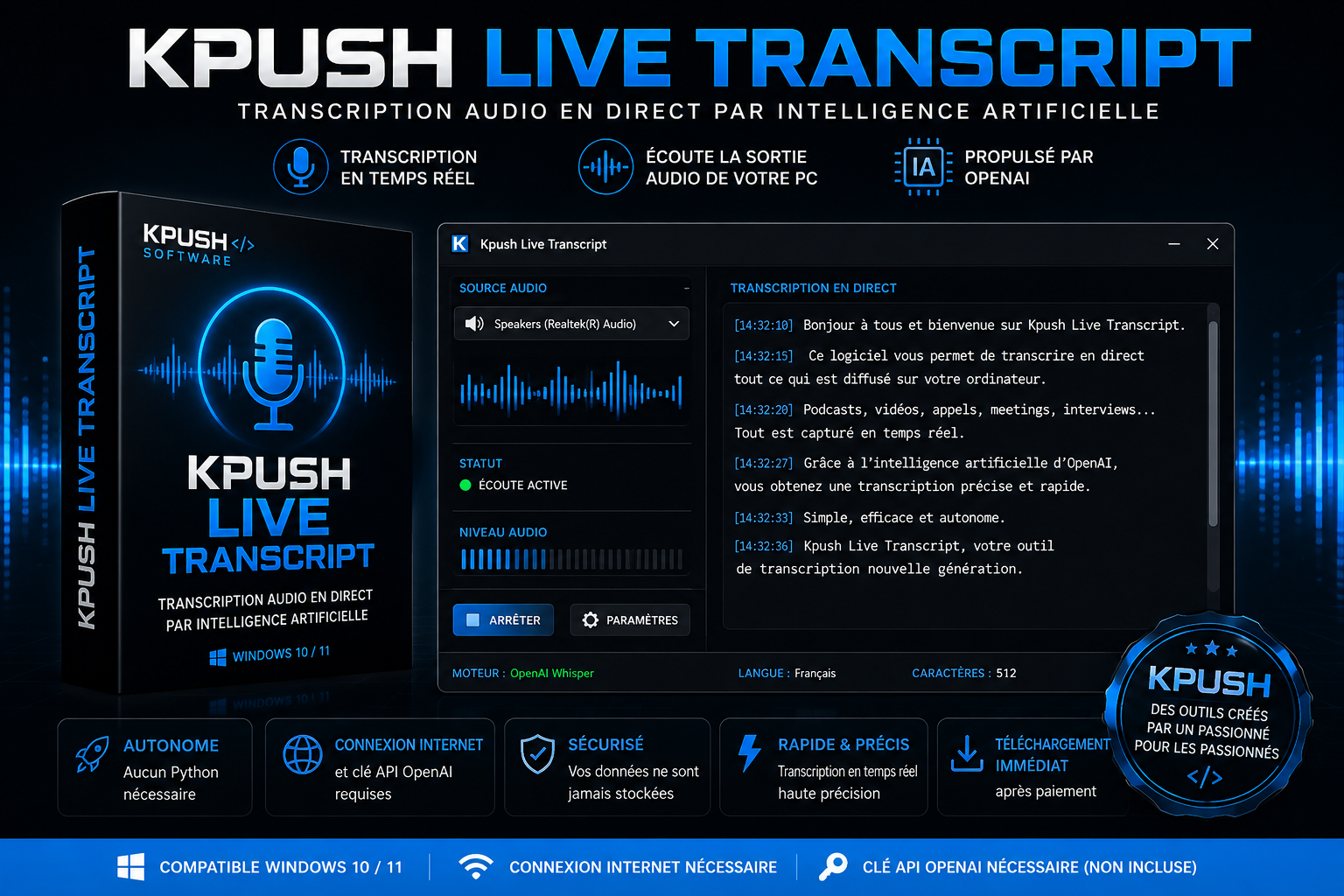 Kpush Live Transcript OpenAi api